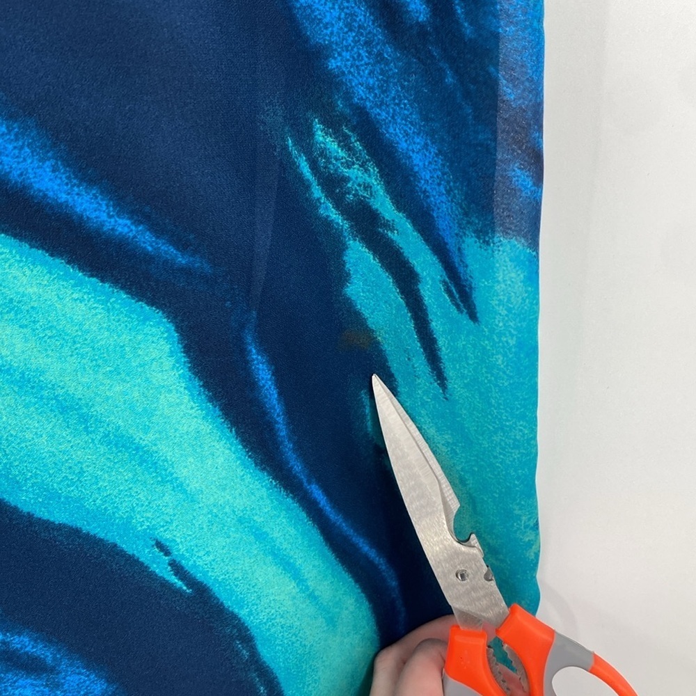 Vintage Mary McFadden‎ Dress Womens 14 Maxi Blue Green Abstract Swirl Sleeveless - Picture 3 of 13